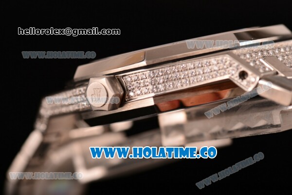 Audemars Piguet Royal Oak 41MM Clone AP Calibre 3120 Automatic Diamonds Steel Case/Bracelet with Blue Dial and Stick Markers - Click Image to Close